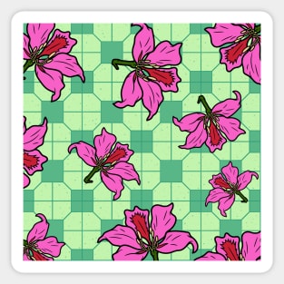 Bauhinia Flower with Pale Green Tile Floor Pattern - Summer Flower Pattern Sticker